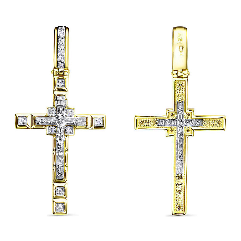 Крест, золото, бриллиант, желтый, 11-0616